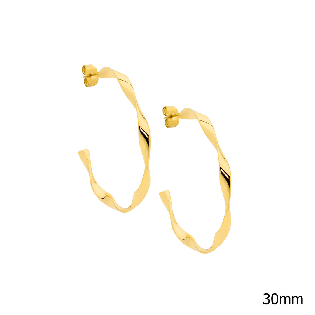 Stainless Steel, Gold Plated 3cm Twist Hoop Earrings