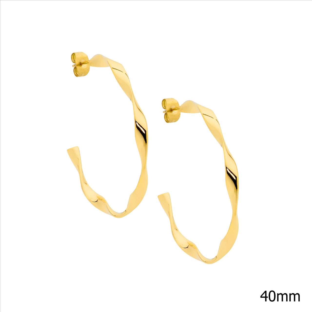 Stainless steel 4cm twist hoop earrings, gold IP plating