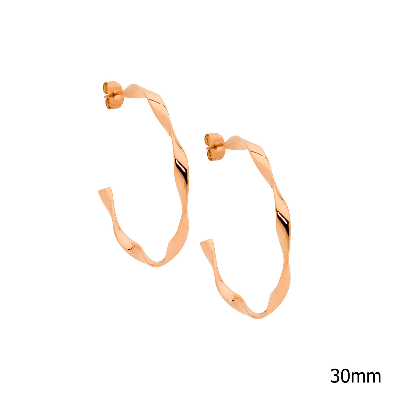 Stainless Steel, Rose Gold Plated 3cm Twist Hoop Earrings
