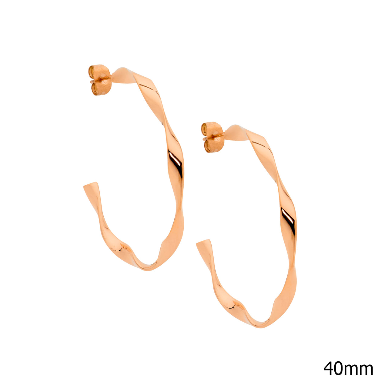 Stainless Steel, Rose Gold Plated 4cm Twist Hoop Earrings