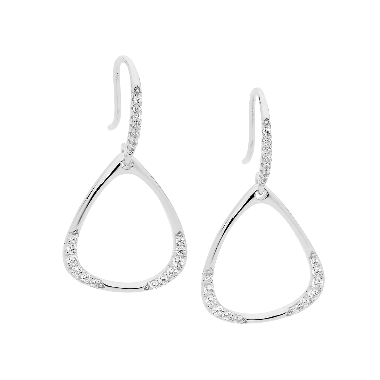 Sterling Silver Open Triangle CZ Drop Earrings