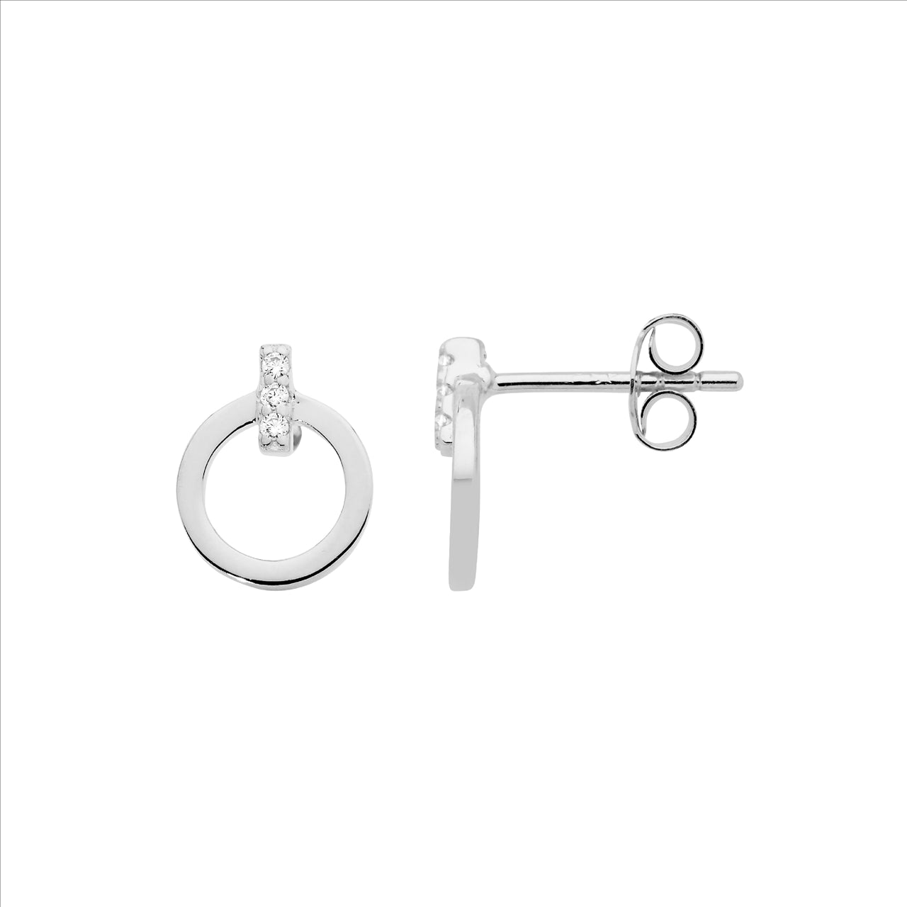 Sterling Silver 9mm open circle, CZ bar feature stud earrings