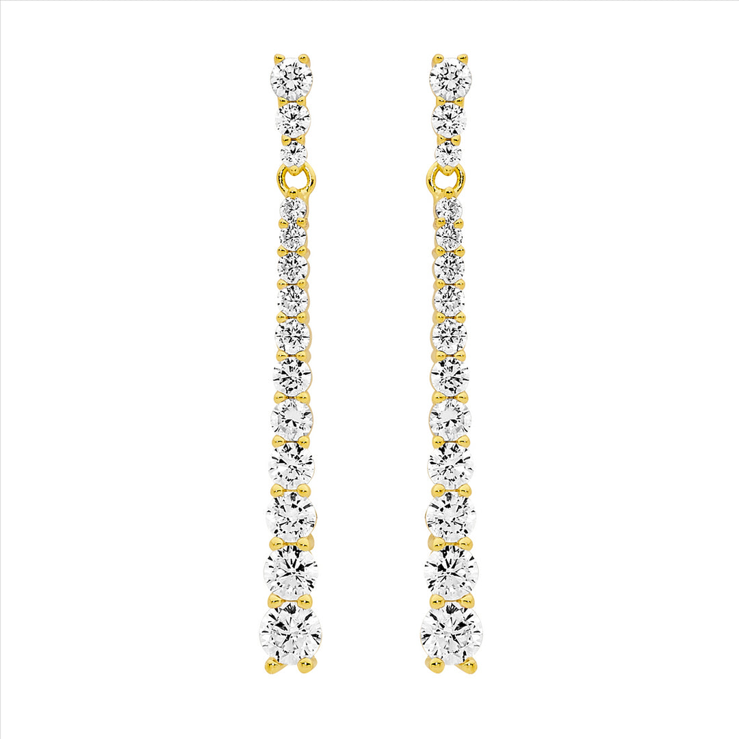 SS round gradual WH CZ drop earrings w/ gold plating