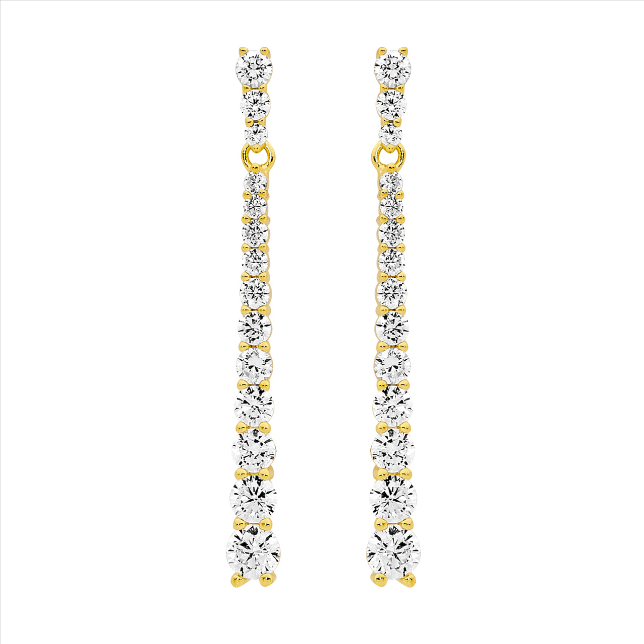 SS round gradual WH CZ drop earrings w/ gold plating