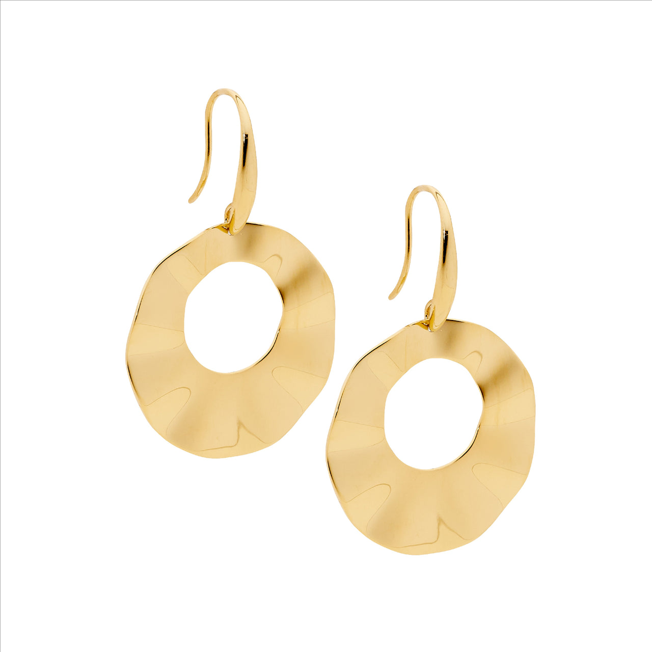 Stainless steel 3cm open wave disk drop earrings w/gold IP plating