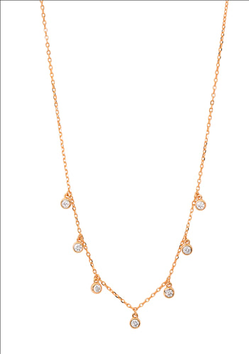 Sterling silver 7x bezel set wh cubic zirconia necklace, rose gold plating