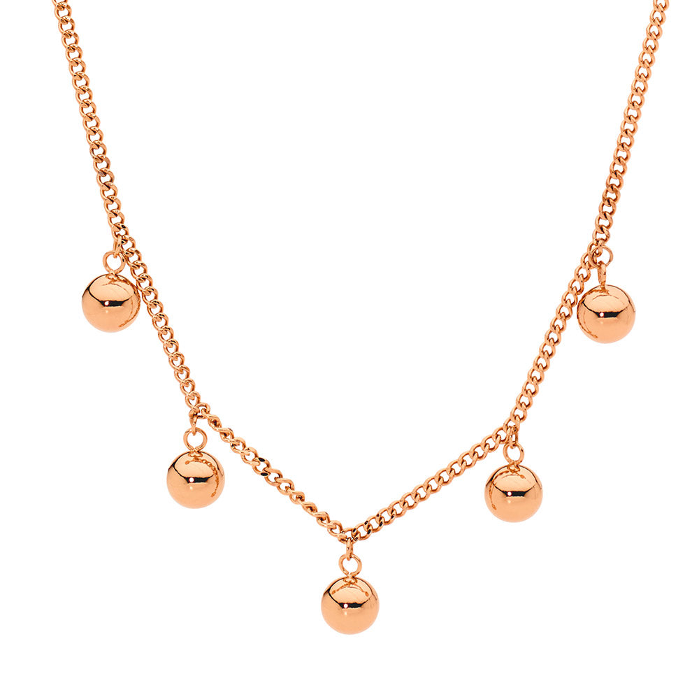 Stainless steel necklace 40+5cm, 5x 6mm ball feature & rose gold IP plating