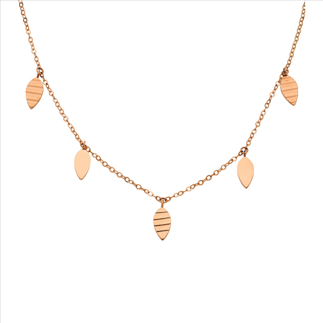 Stainless steel necklace 40+5cm, leaf feature & rose gold IP plating