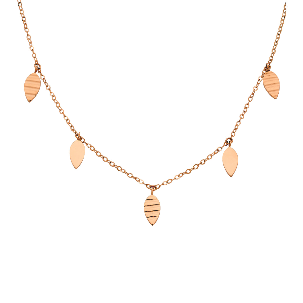 Stainless steel necklace 40+5cm, leaf feature & rose gold IP plating