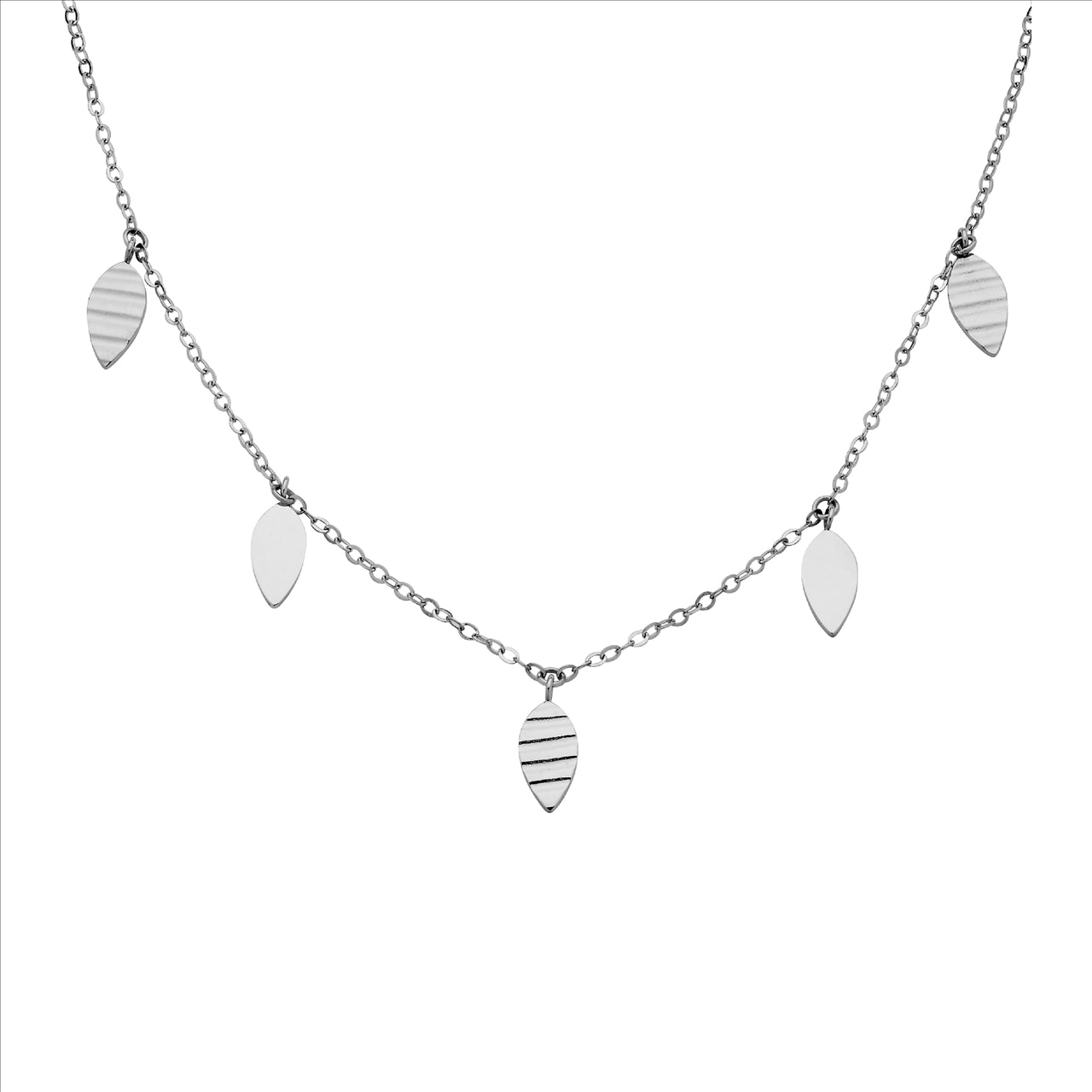 Stainless steel necklace 40+5cm, leaf feature
