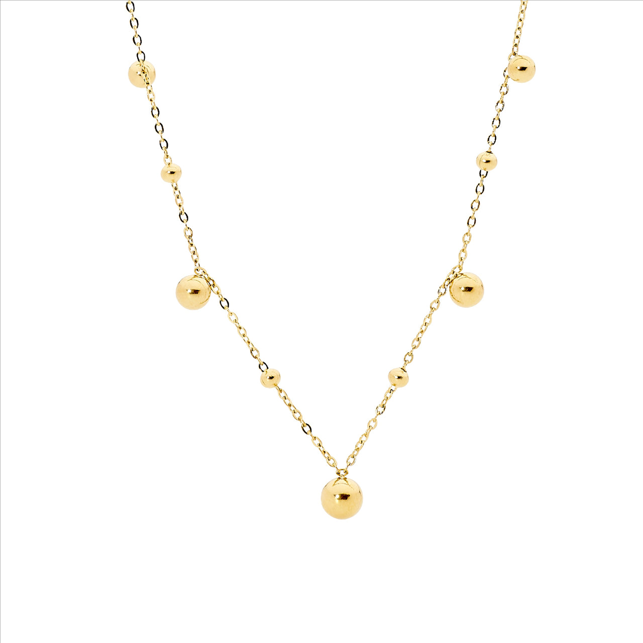 Stainless steel necklace 40+5cm w/ ball feature & gold IP plating