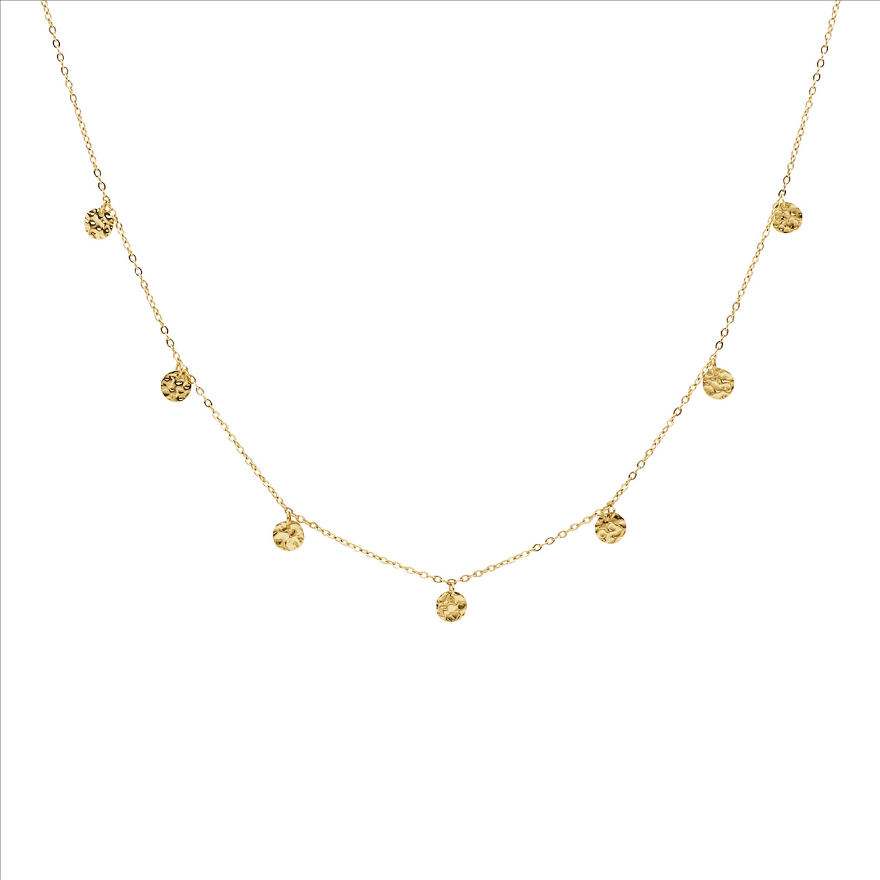 Stainless steel necklace 40+5cm w/ 7x disk feature, gold IP plating