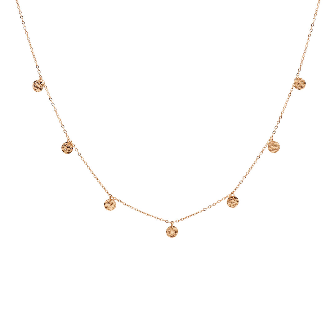 Stainless steel necklace 40+5cm w/ 7x disk feature, rose gold IP plating