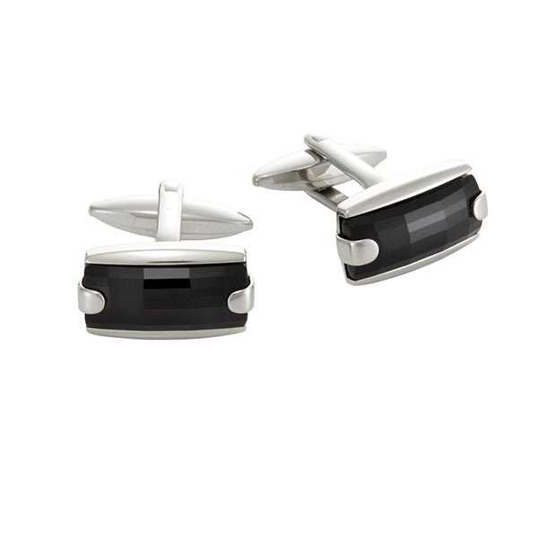 Stainless steel jet crystal cufflinks