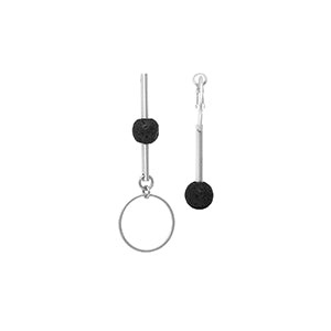 Dansk- Velvet circle bar black Lava, silver colour ion platinum earrings with surgical steel, 4.5/6.5cm
