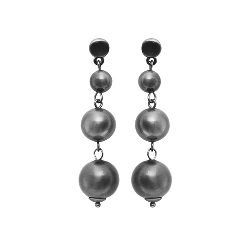 Dansk - Tara droplet Hematite colour ion platinum earrings with surgical steel,5.5cm
