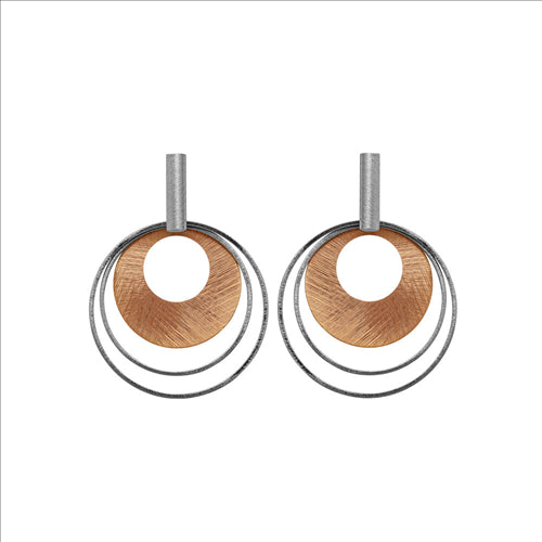 Earrings - Dansk - Tara sun, Rhodium/rose gold colour ion platinum earrings with surgical steel 3.5cm