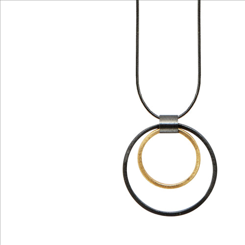 Dansk - Tamara circle Hematite/gold adjustable Necklace with 3cm pendant