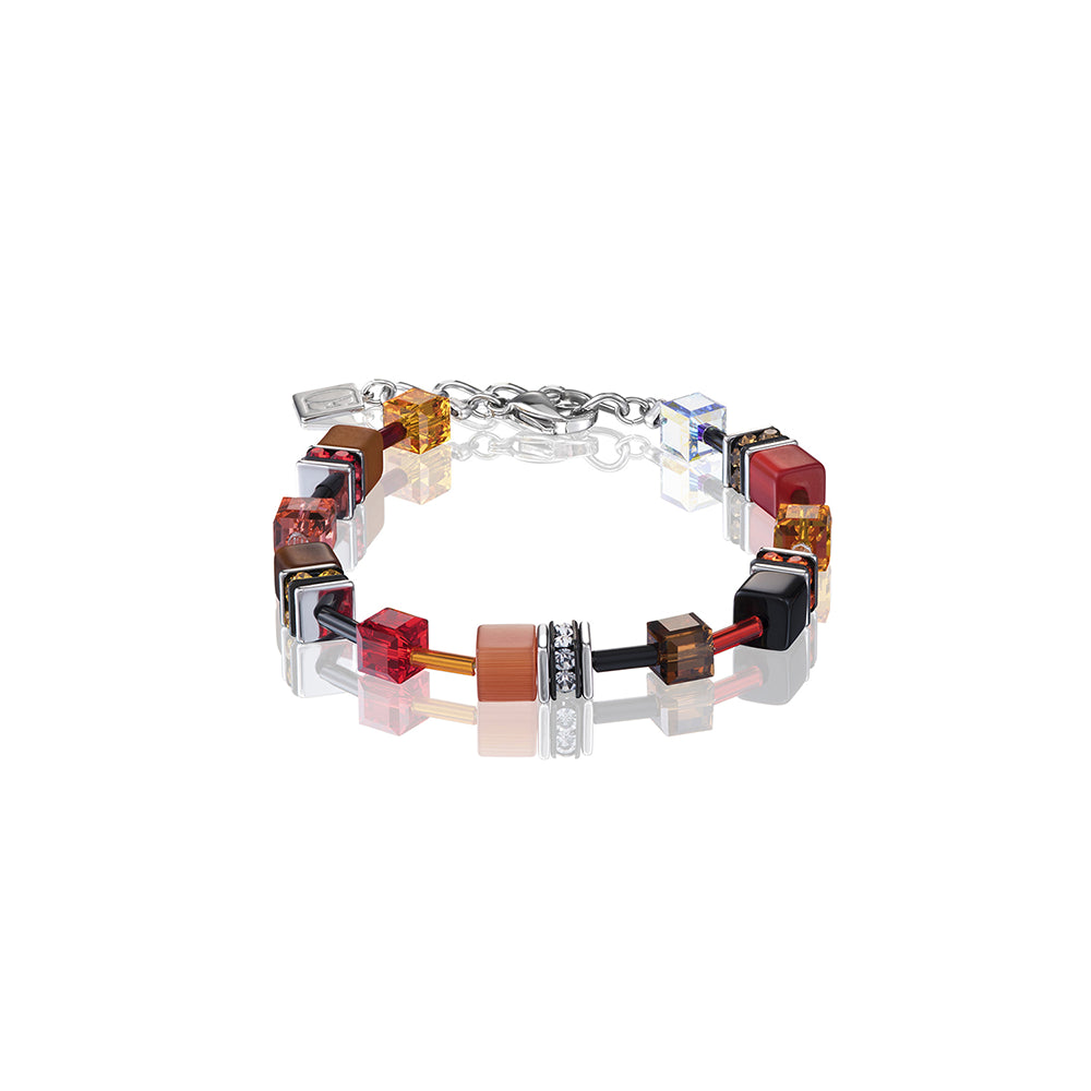 CDL - red/orange geo-cube st/stl w/rhinestone, glass, synthetic tigers eye, polaris & Swarovski Crystals