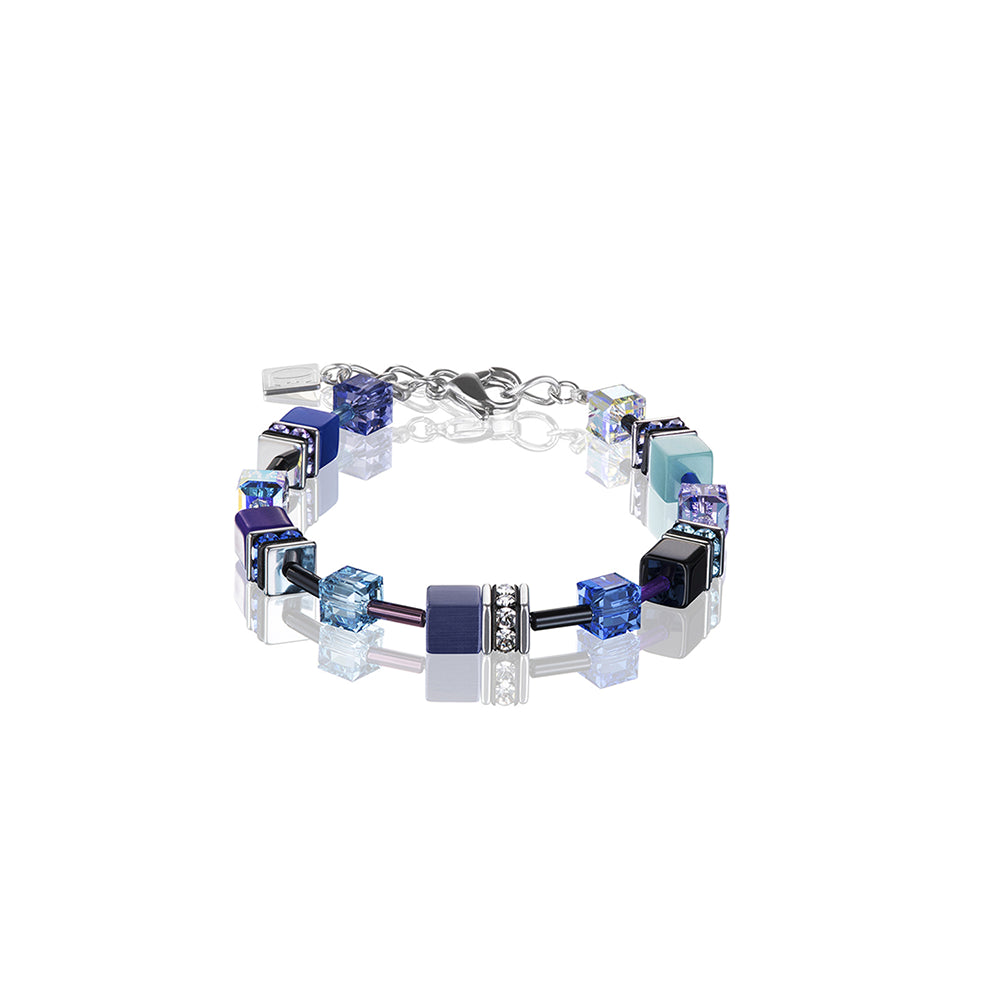 CDL - blue/purple geo-cube st/stl w/rhinestone, glass, synthetic tigers eye, polaris & Swarovski Crystals