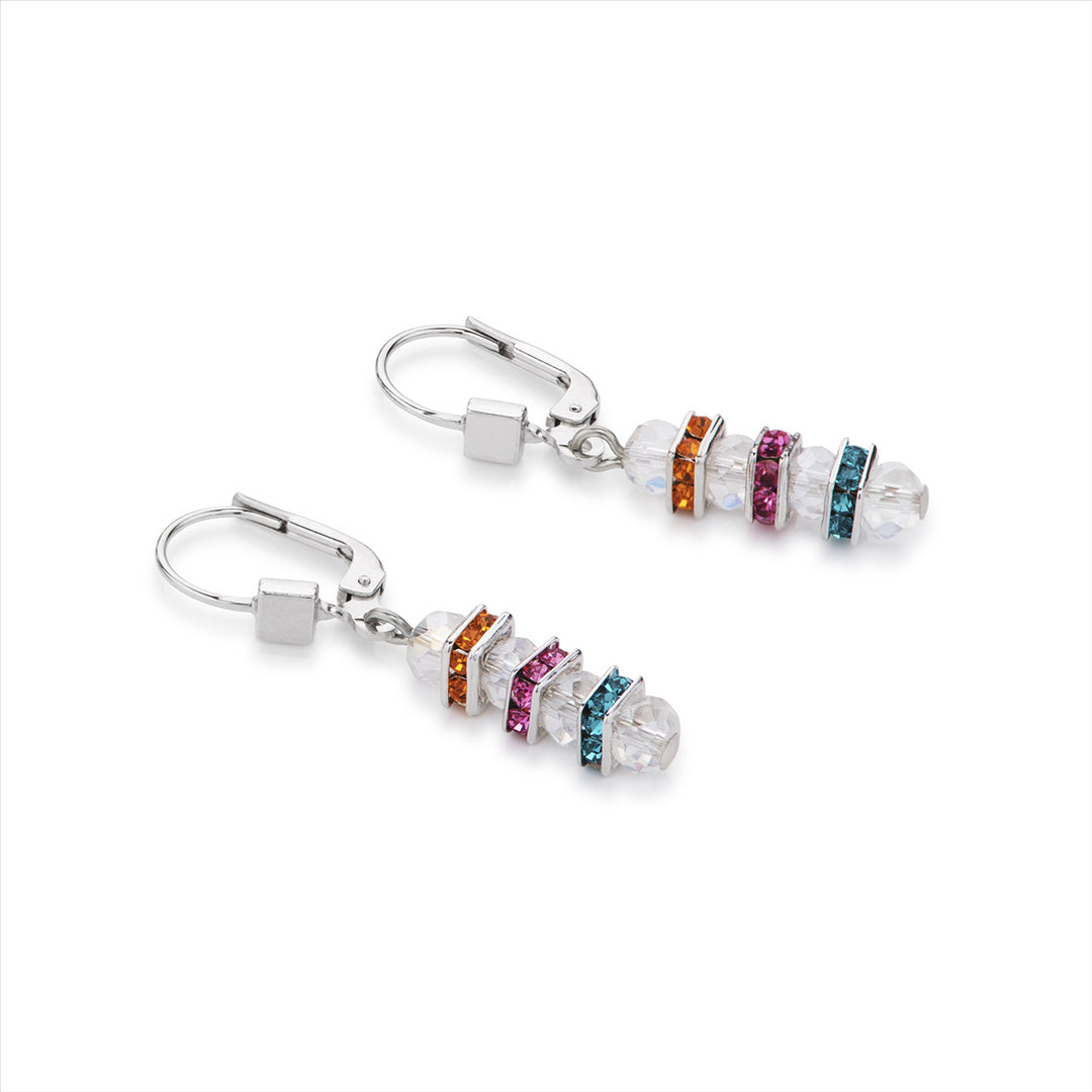 Earrings - CDL - St/st, multi coloured, glass & Rhinestones with sterling silver fittings