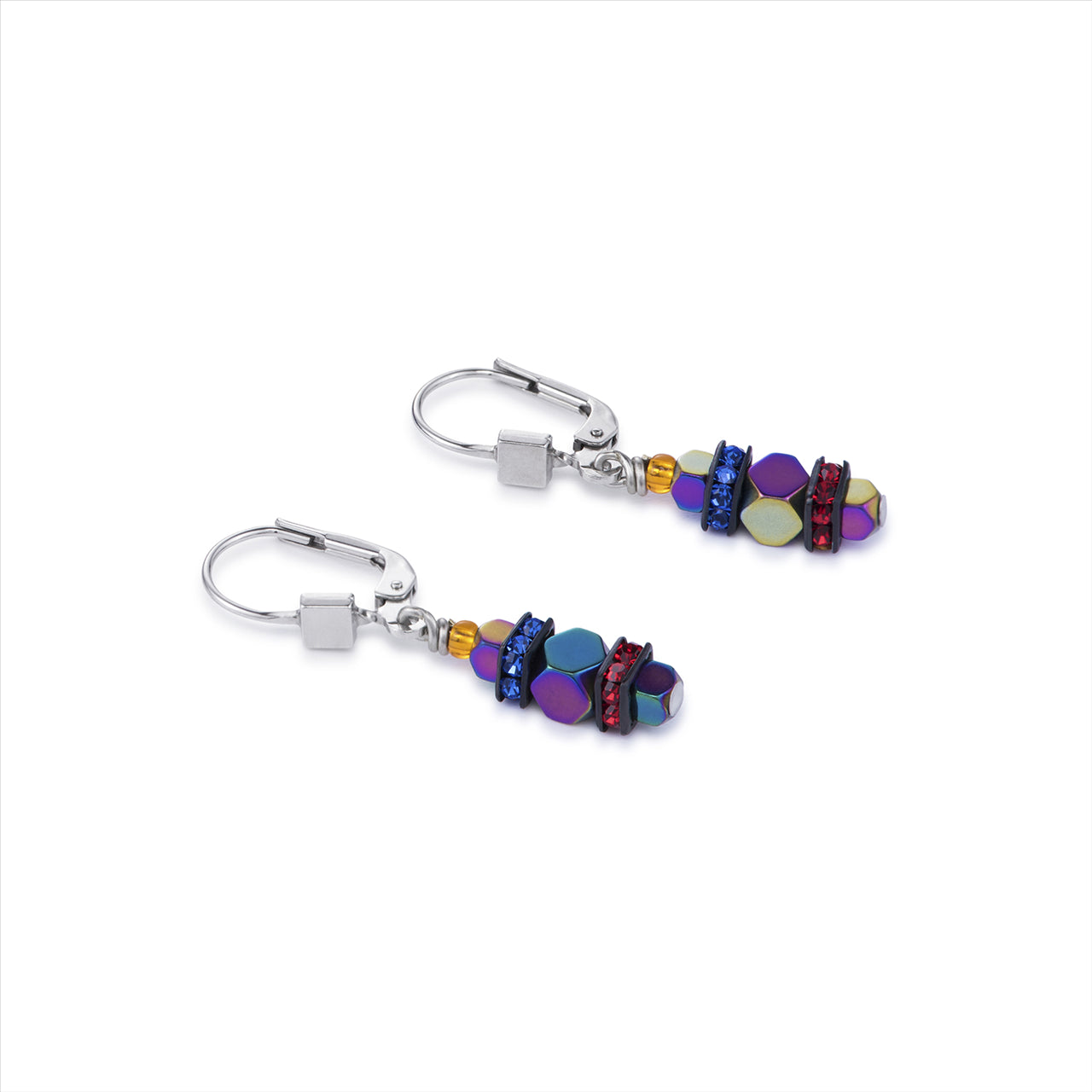 CDL Stainless steel with multi coloured crystal rondelles & titanium oxide haematite with sterling silver fittings