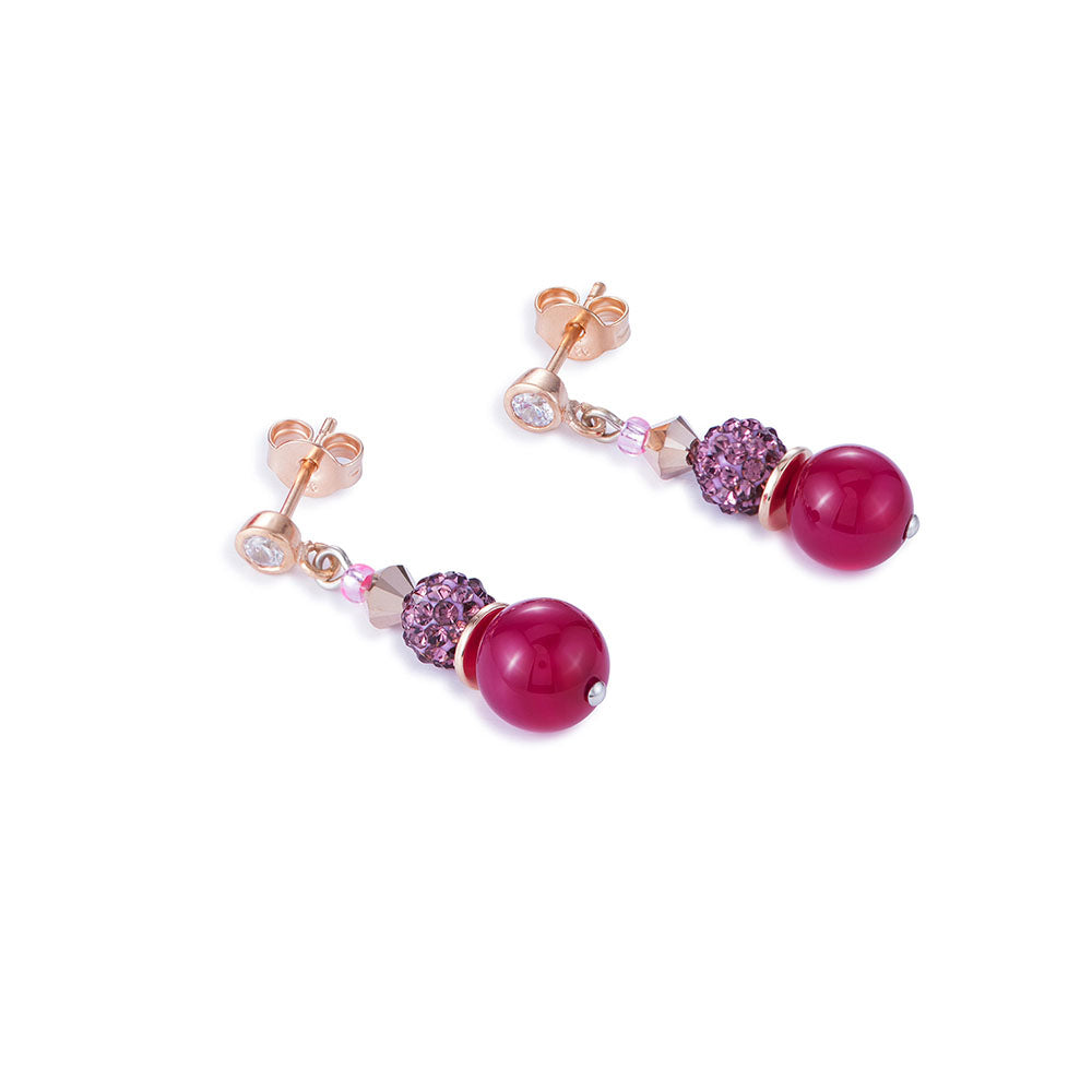 Earrings - CDL pink, rose gold pl stainless steel & varnished brass with agate/coloured rock crystals/synthetic tiger eye/Swarovski crystals & crystal pearls- rrp Au$129