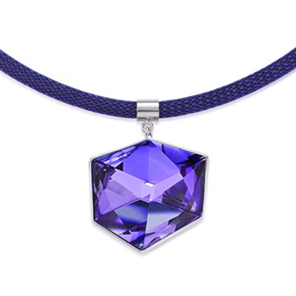 Necklace - CDL Stainless steel purple enamel with purple coloured Swarovski crystals