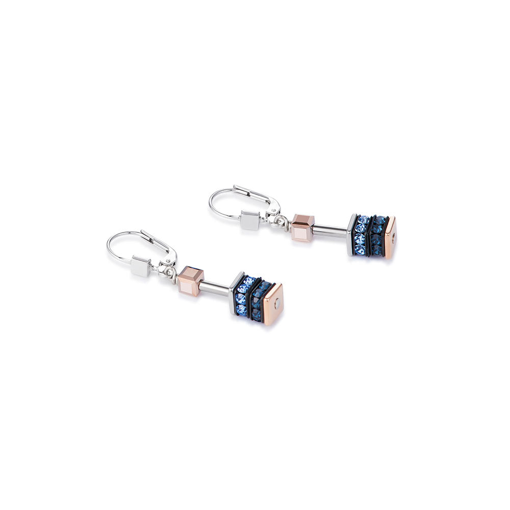 Earrings - CDL rose gold platedStainles steel, blue rhinestones/glass & Swarovski crystals with sterling silver fittings