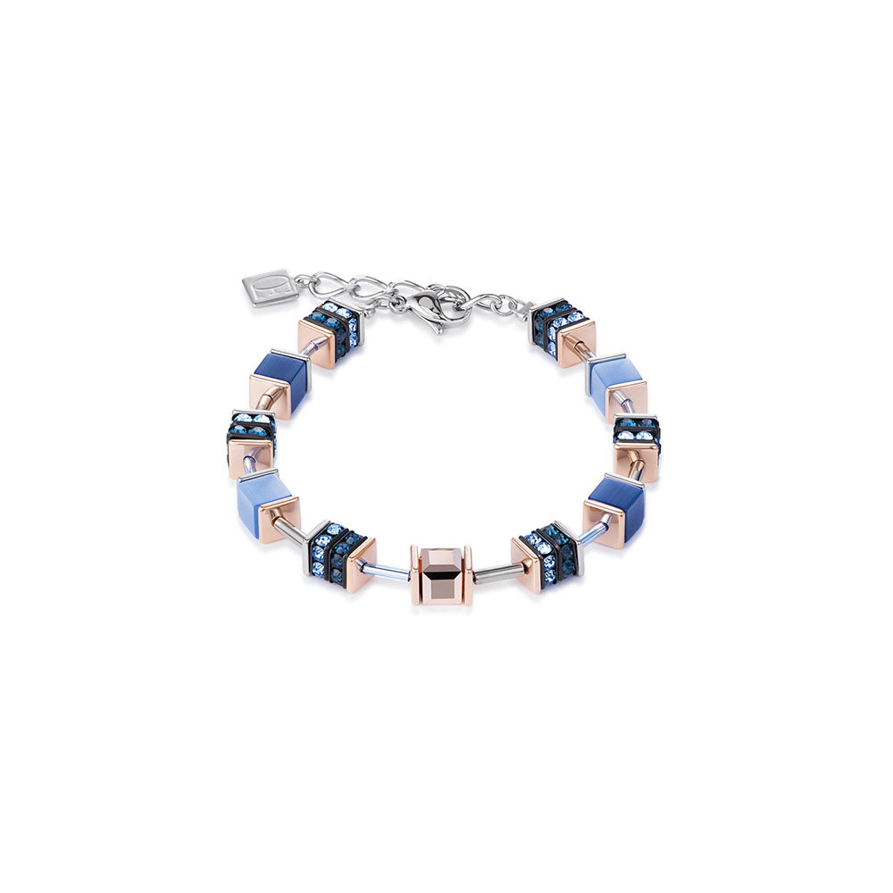 CDL rose gold plated Stainless steel, blue rhinestones/synthetic tiger eye/glass &Swarovski crystals