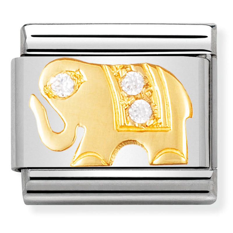 Nomination - classic earth animals St/steel,18ct gold & cubic zirconia (white elephant)