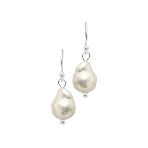 Dansk,Audrey earrings, silver colour ion plt, baroque fresh water pearls 2cm with surgical steel