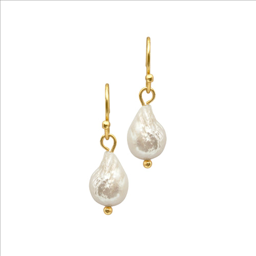 Dansk - Audrey earrings, gold colour ion plt, baroque fresh water pearls 2cm with surgical steel