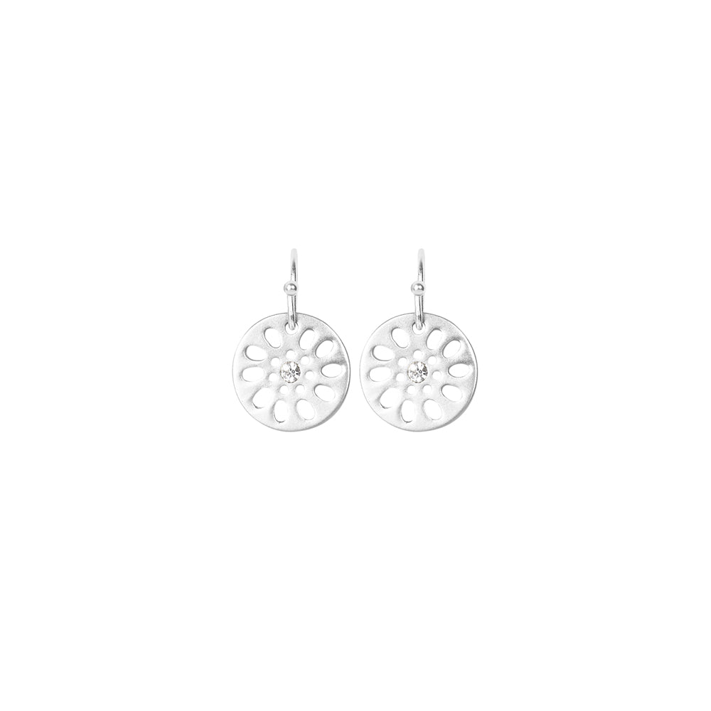 Dansk - Daisy earrings, silver colour ion platinum with surgical steel, cz, 1.3cm