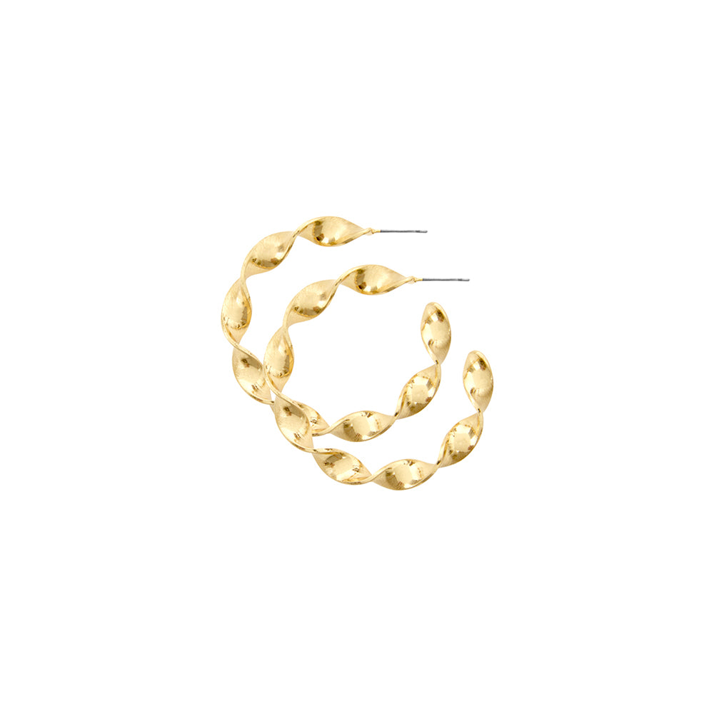Earrings - Dansk, Tara swirl earrings, gold colour ion platinum with surgical steel, 4cm