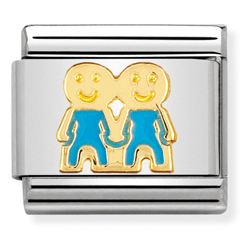 Nomination - classic fun st/steel, enamel & 18ct gold (brothers)
