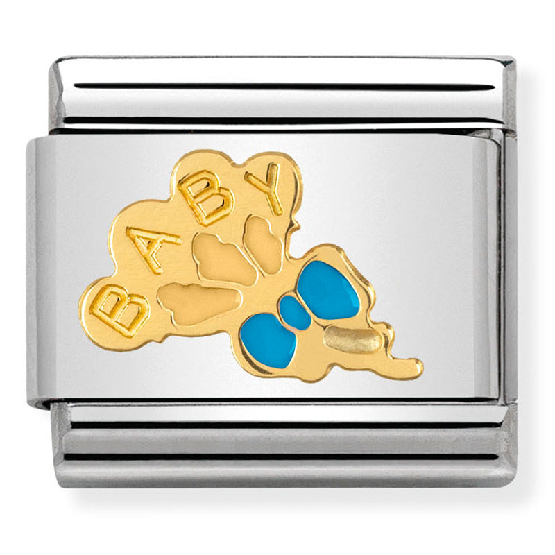 Nomination - classic 1 daily life st/steel, enamel & 18ct gold (light blue high balloon)
