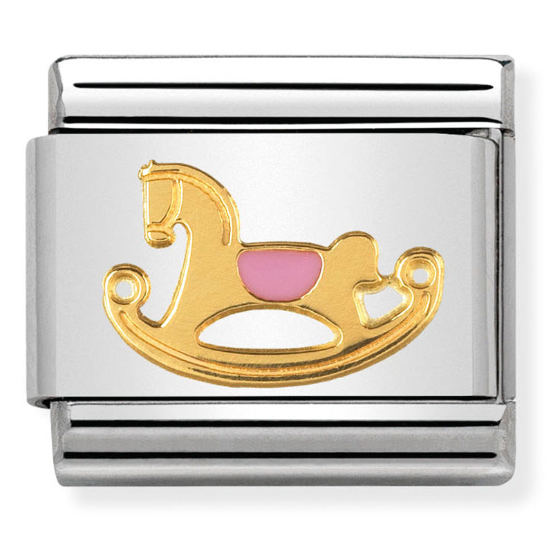 Nomination - classic 1 daily life st/steel, enamel & 18ct gold (pink rocking horse)