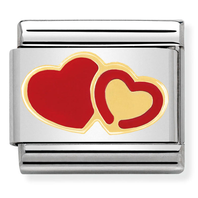 Nomination - classic love 1 st/steel, enamel & 18ct gold (double hearts series)