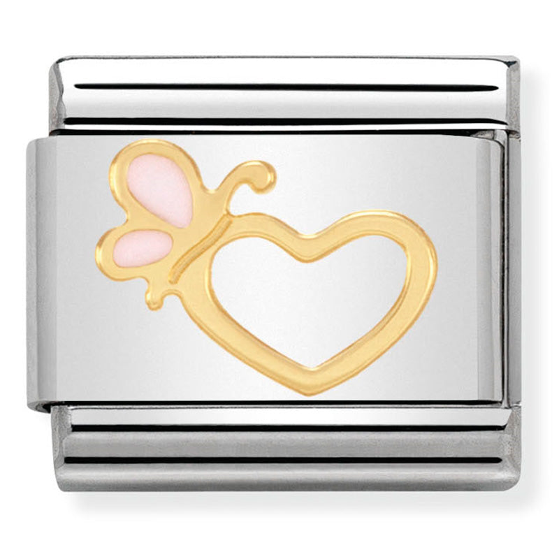 Nomination - classic love 1 st/steel, enamel & 18ct gold (heart with butterfly)