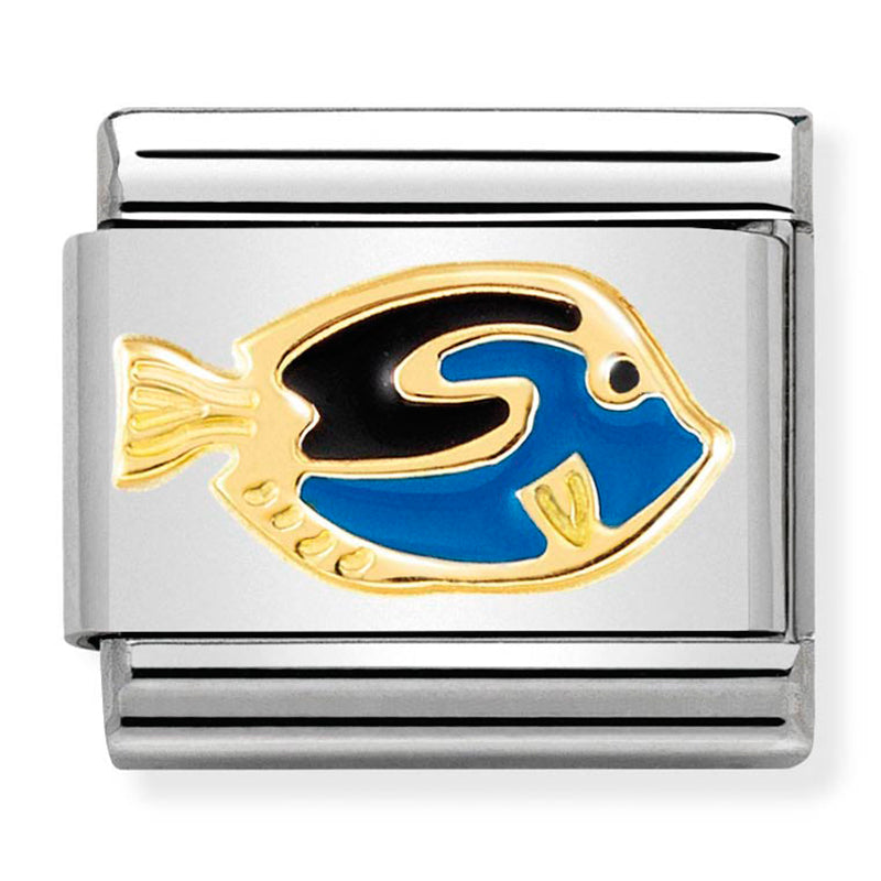 Nomination - classic symbols st/steel,18ct gold & enamel (sturgeon fish)