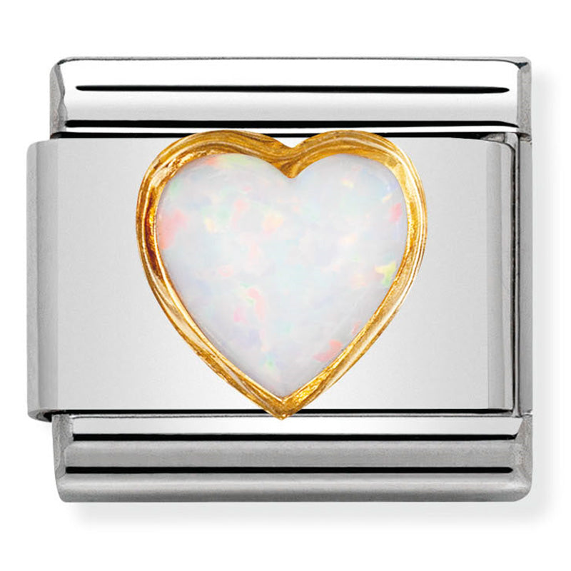 Nomination - classic stones hearts st/steel, 18ct gold (white opal)