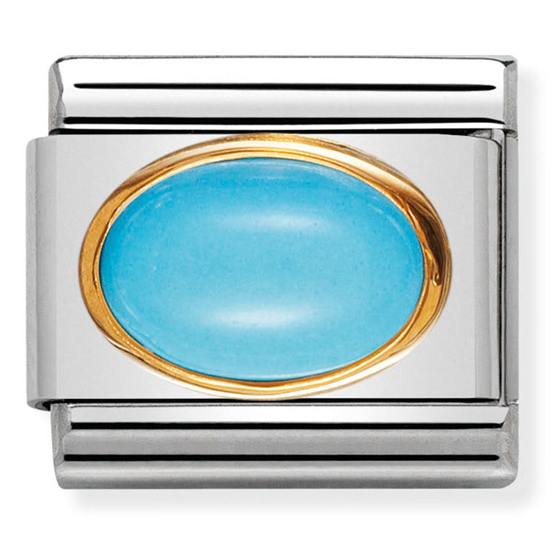 Nomination - classic oval hard stones st/steel, 18ct gold (turquoise)