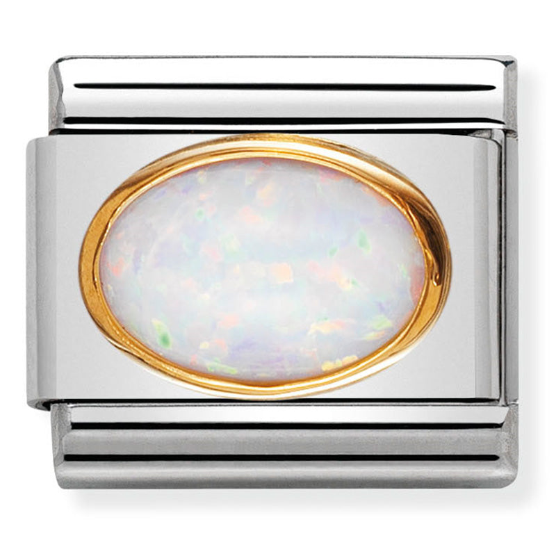 Nomination - classic oval hard stones st/steel, 18ct gold (white opal)
