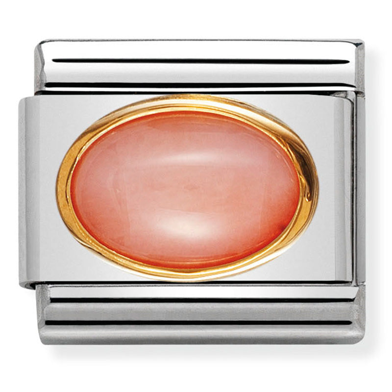 Nomination- classic oval hard stones st/steel, 18ct gold (coral)
