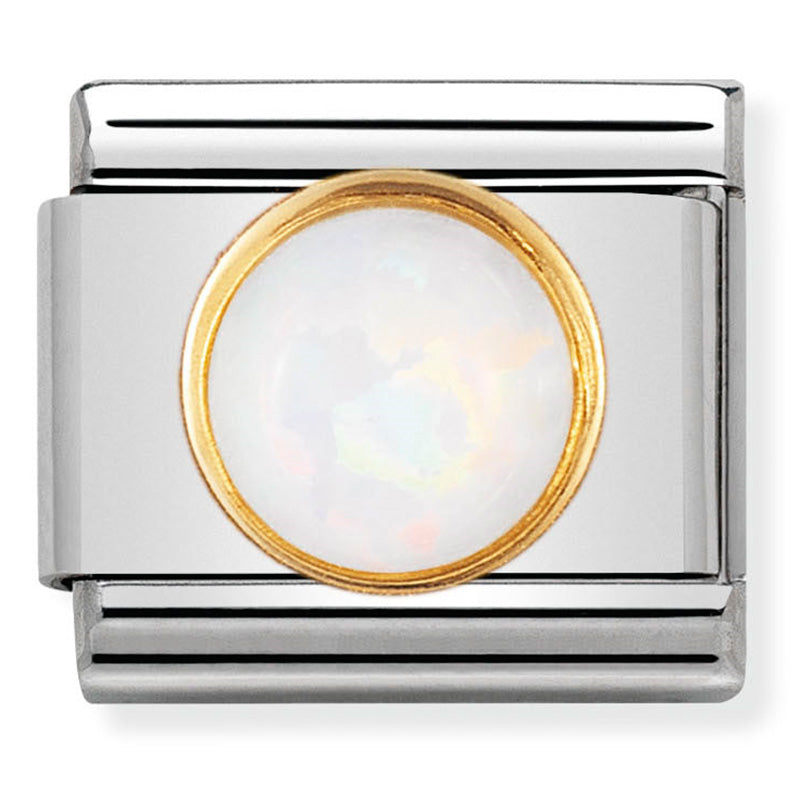 Nomination - classic round stones st/steel, 18ct gold (white opal)