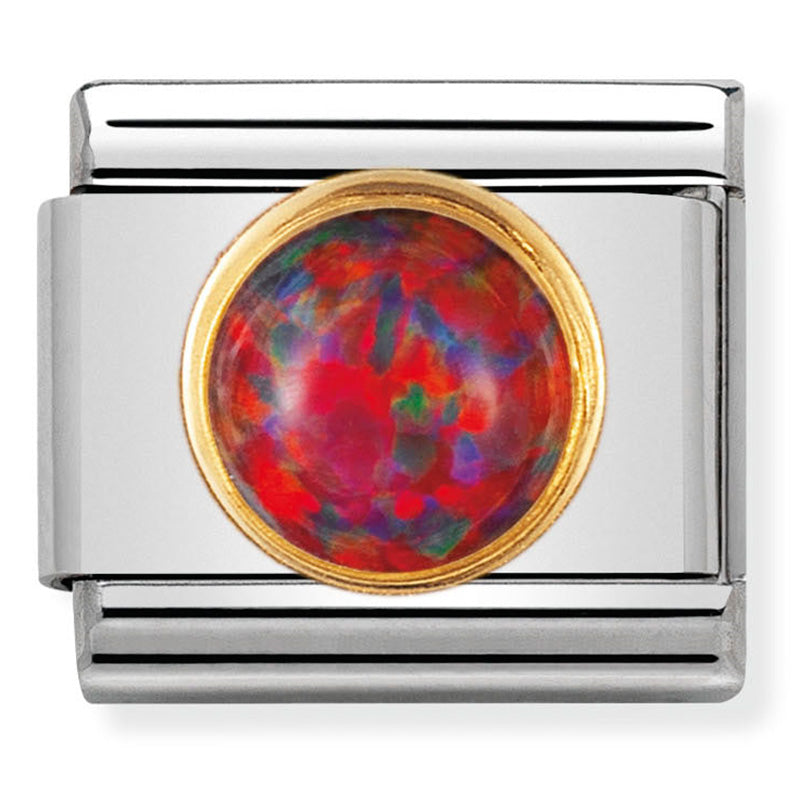 Nomination - classic round stones st/steel, 18ct gold (red opal)