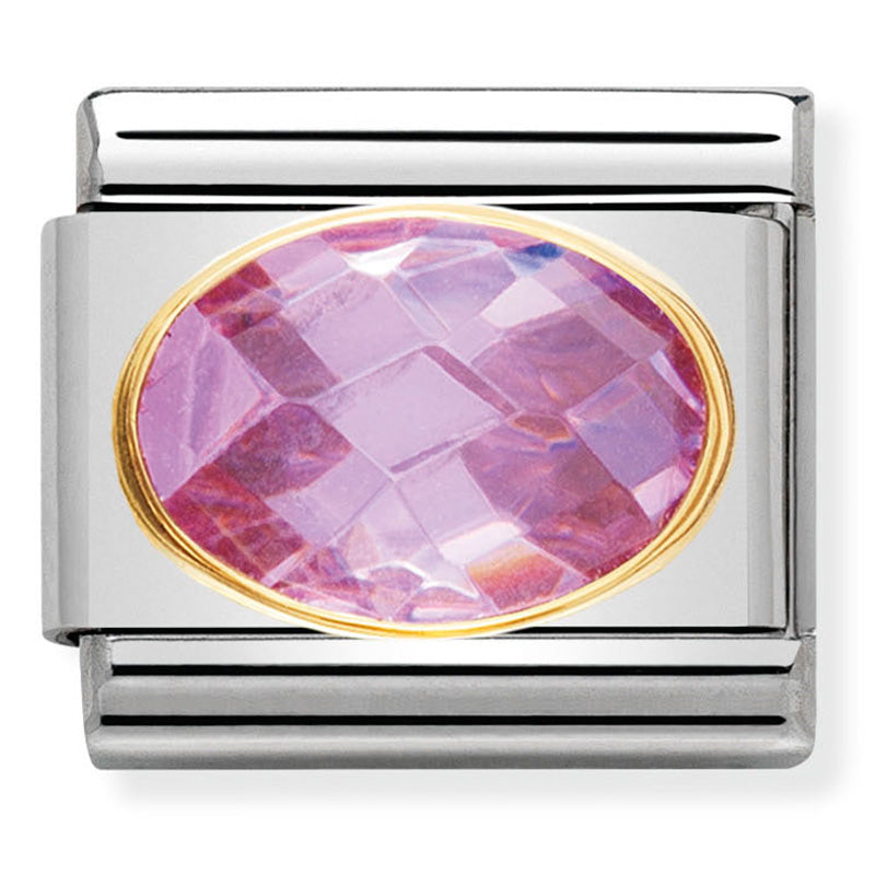 Nomination - classic faceted oval cubic zirconia stainless steel & 18ct gold (pink)
