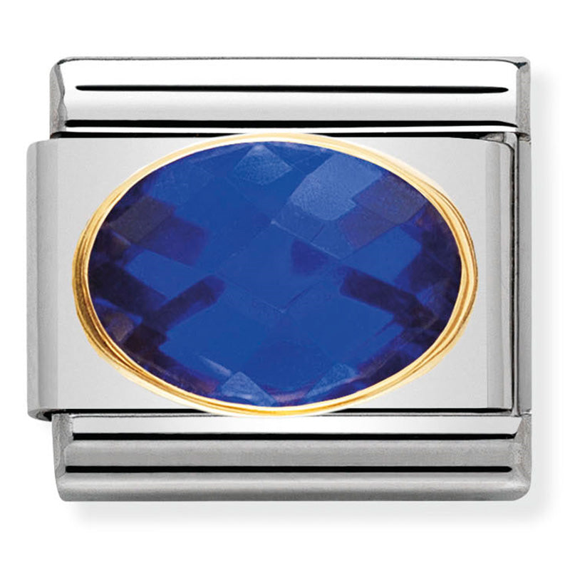 Nomination - classic faceted oval cubic zirconia stainless steel & 18ct gold (blue)