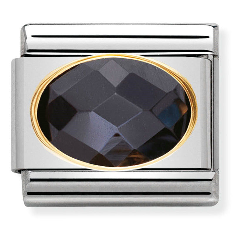 Nomination - classic faceted oval cubic zirconia stainless steel & 18ct gold (black)